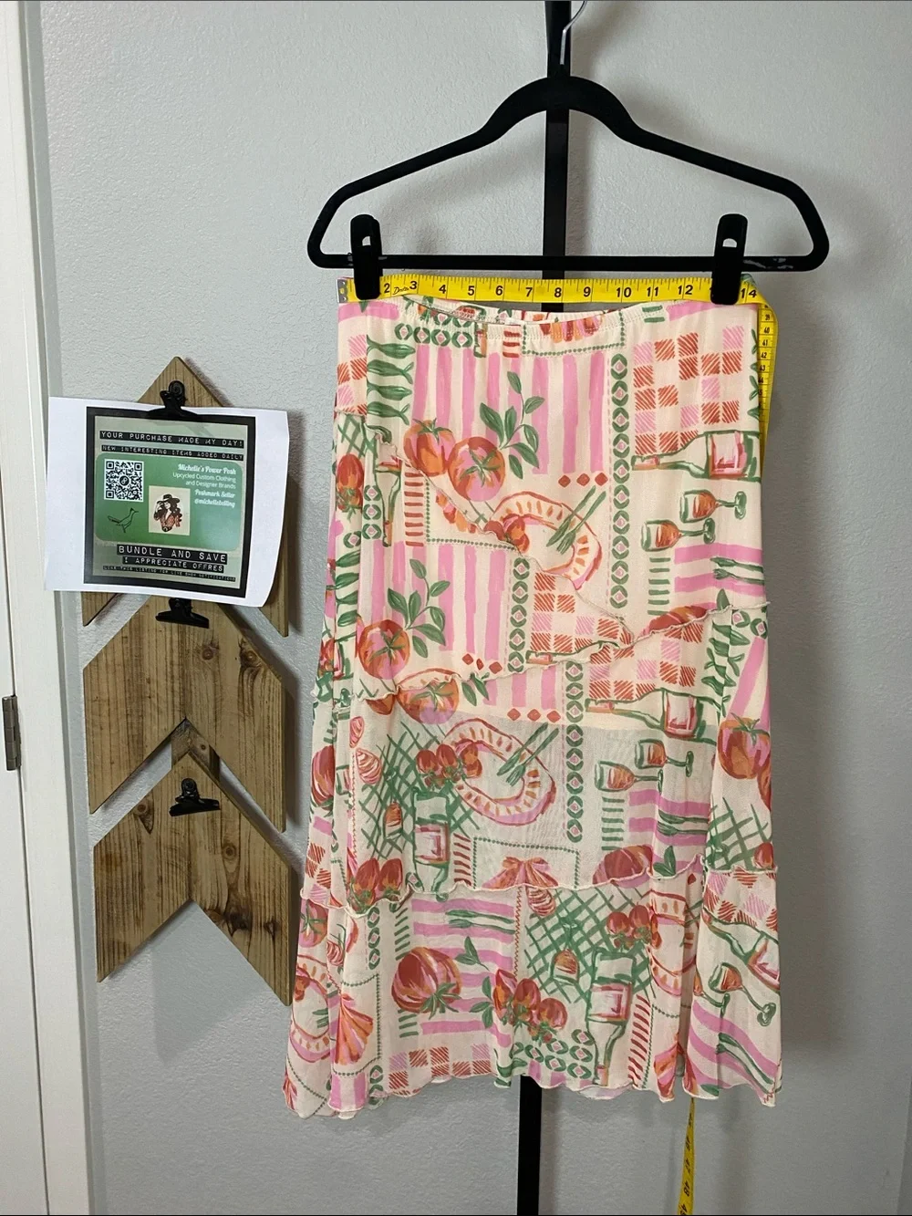 See You Monday Pink, Green & Cream Asymmetrical Midi Skirt 14-20” waist